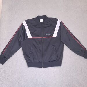 Vintage Adidas Track Jacket Mens Large Black Retro Full‎ Zip Made in USA